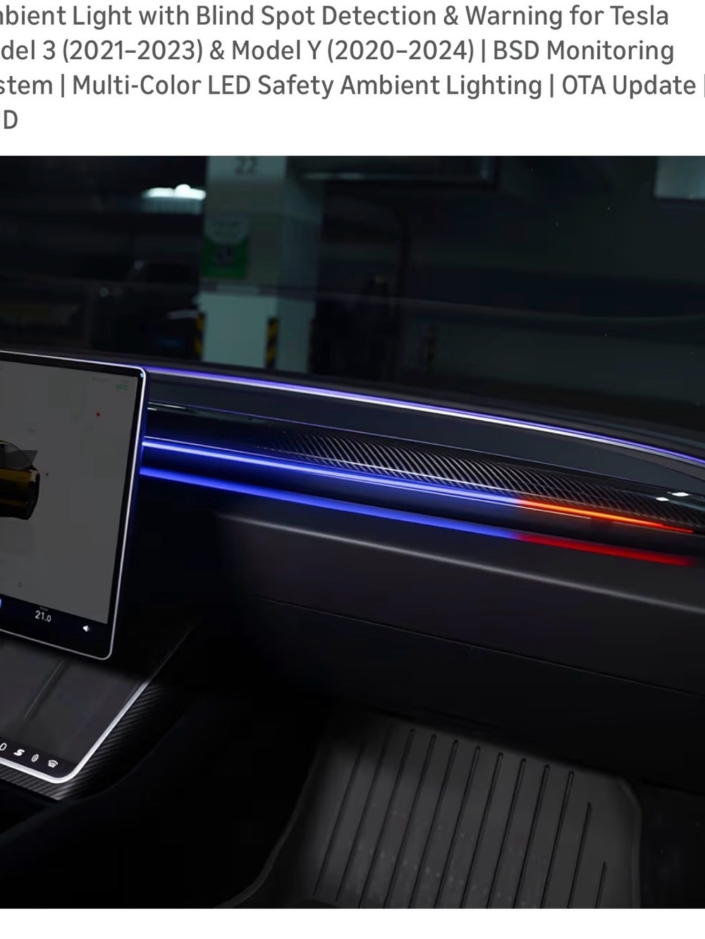 Tesla Interior Multi-Color LED Ambient Light Strip - Blue& Red